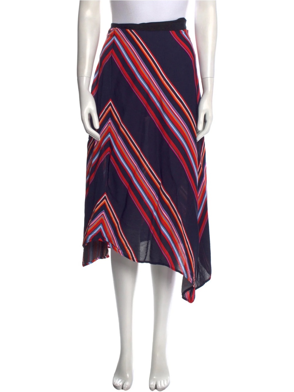 Tory Burch Midi Navy Striped A-Line Skirt